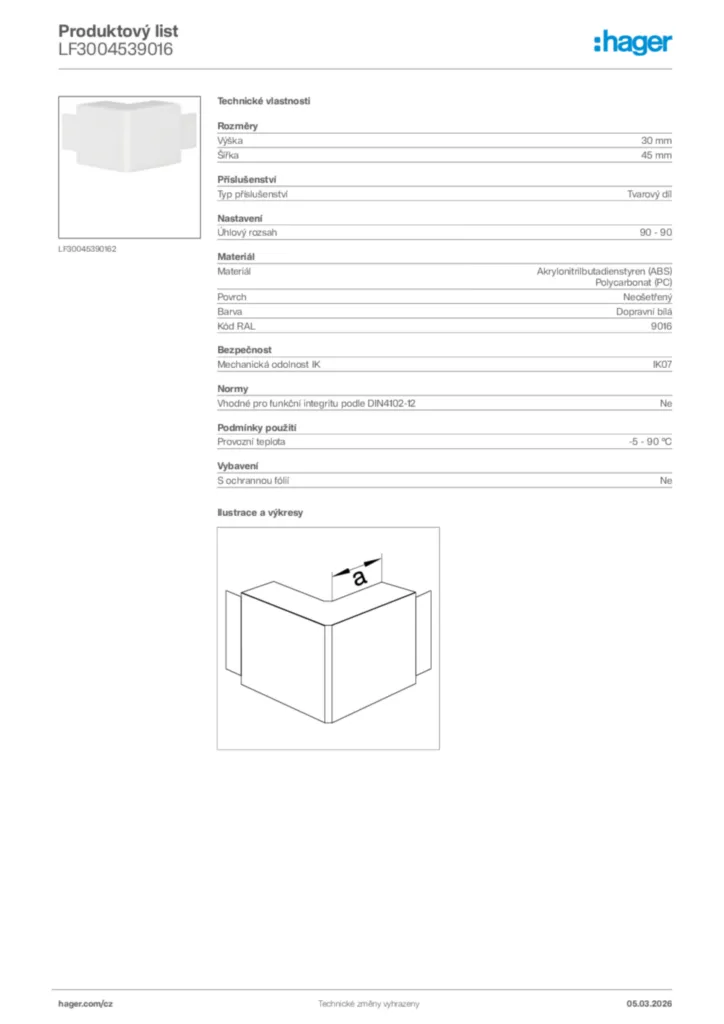 Obrázek Hager Product data sheet LF3004539016 | Hager