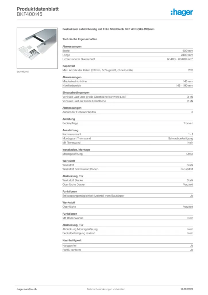 Bild Hager Produktdatenblatt BKF400145 | Hager Schweiz