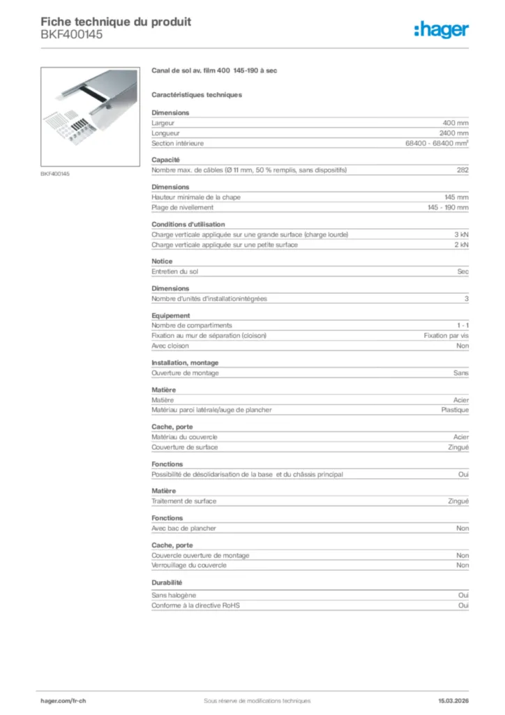 Image Hager Fiche technique du produit BKF400145 | Hager Suisse