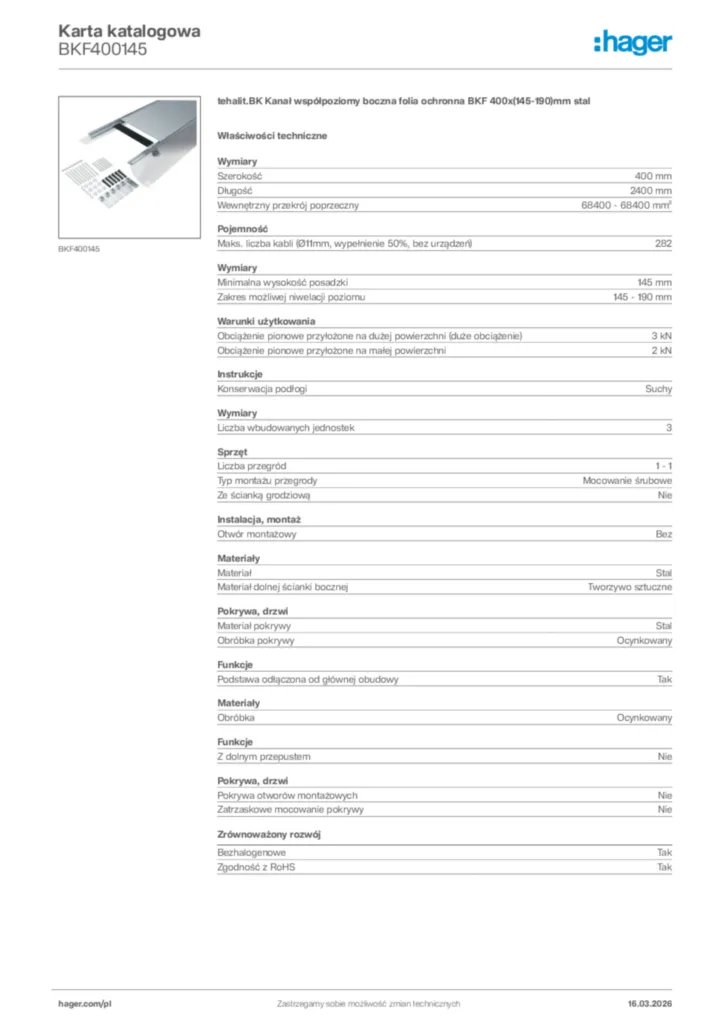 Zdjęcie Hager Karta katalogowa BKF400145 | Hager Polska