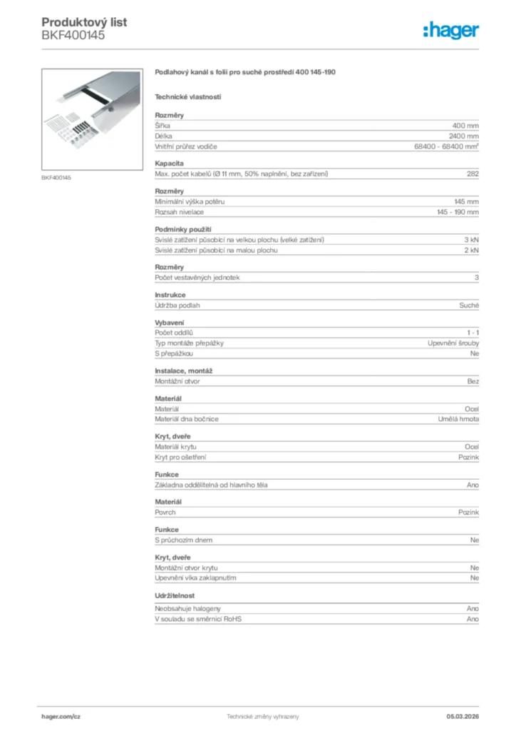 Obrázek Hager Product data sheet BKF400145 | Hager