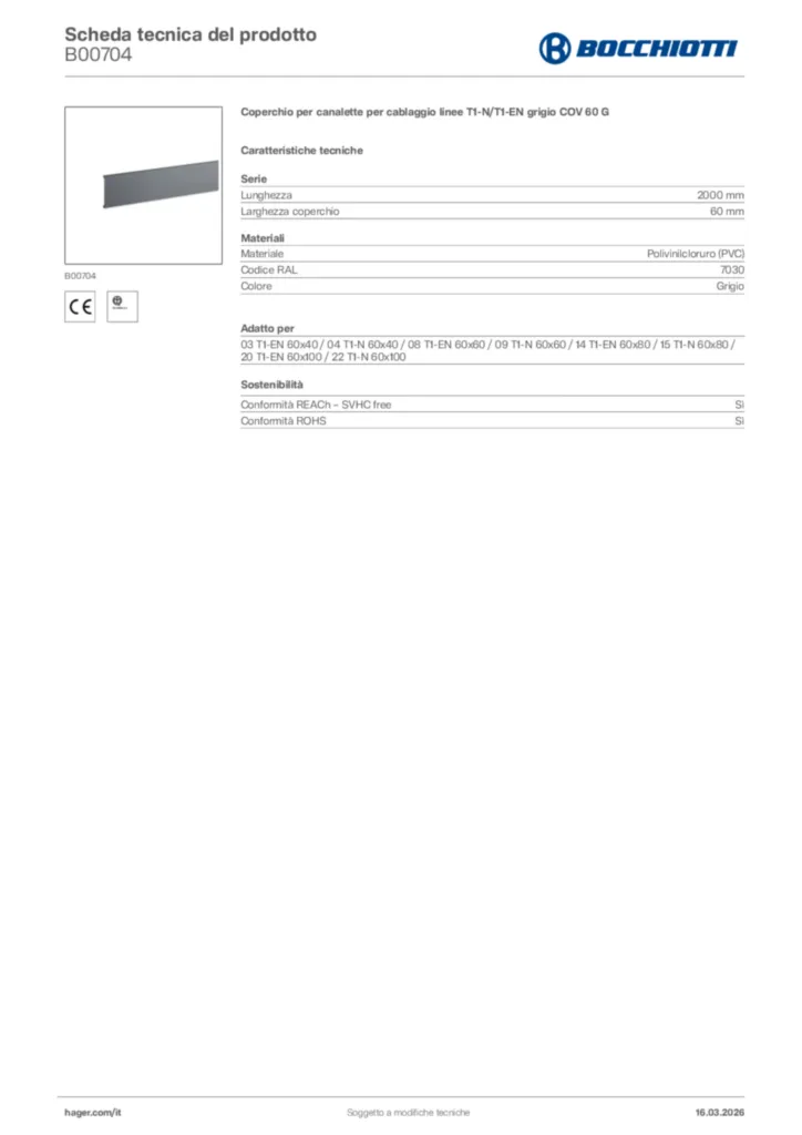 Immagine Bocchiotti Scheda tecnica del prodotto B00704 | Hager Italia