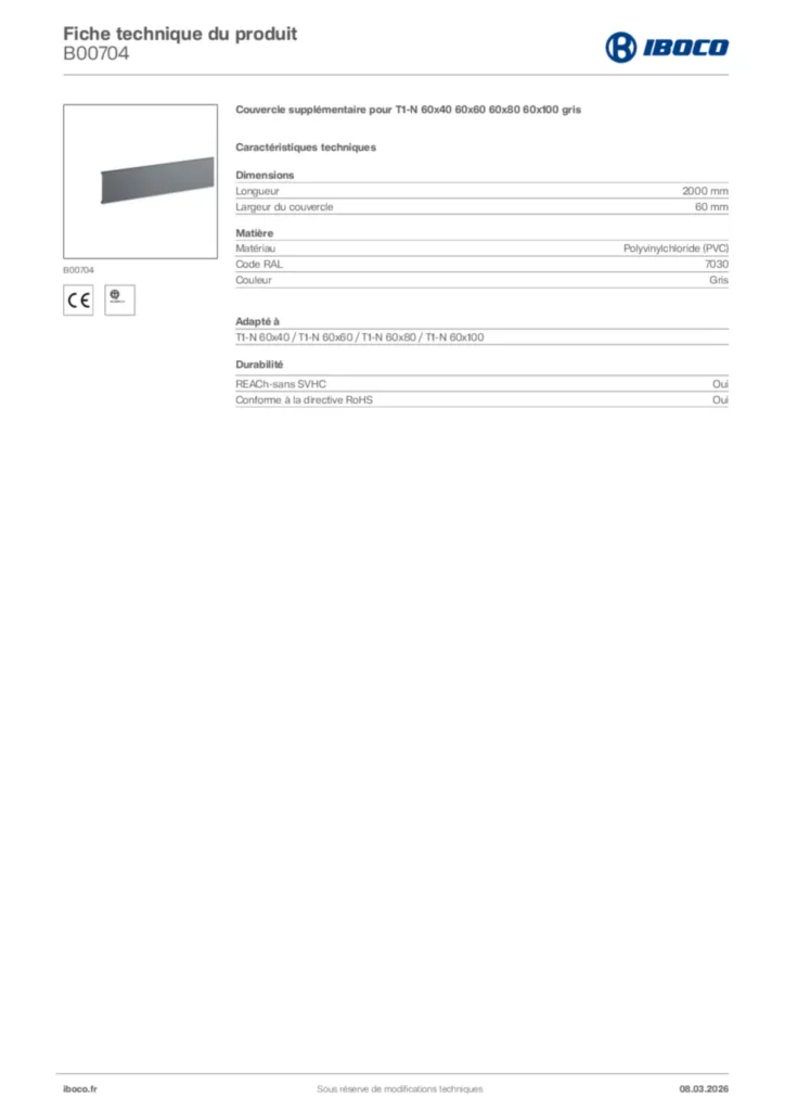 Image Iboco Fiche technique du produit B00704 | Hager France