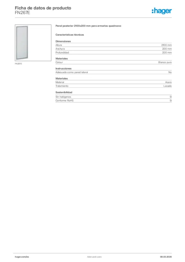 Imagen Hager Ficha de datos de producto FN267E | Hager España