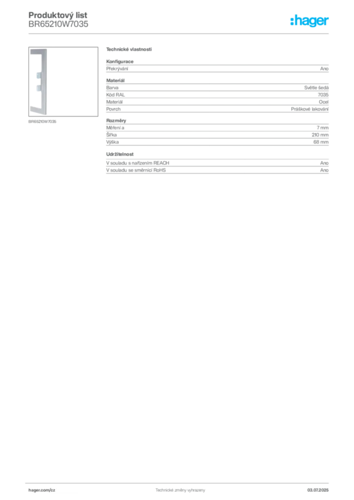 Obrázek Hager Produktový list BR65210W7035 | Hager