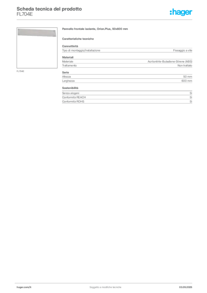 Immagine Hager Scheda tecnica del prodotto FL704E | Hager Italia