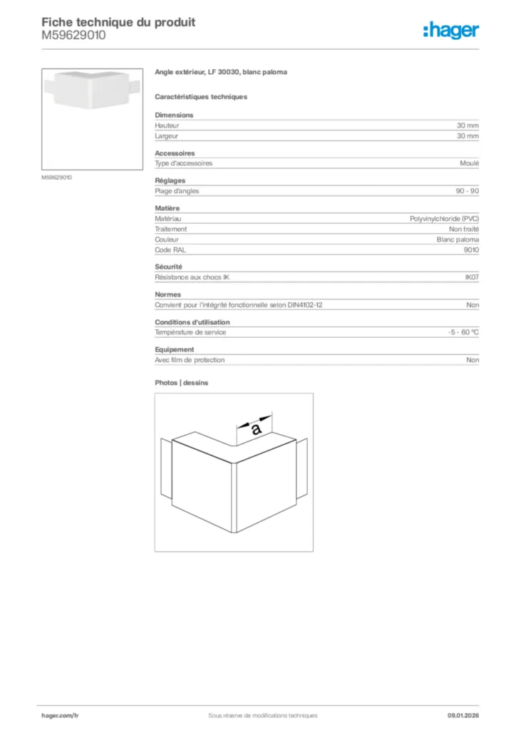 Image Hager Fiche technique du produit M59629010 | Hager France