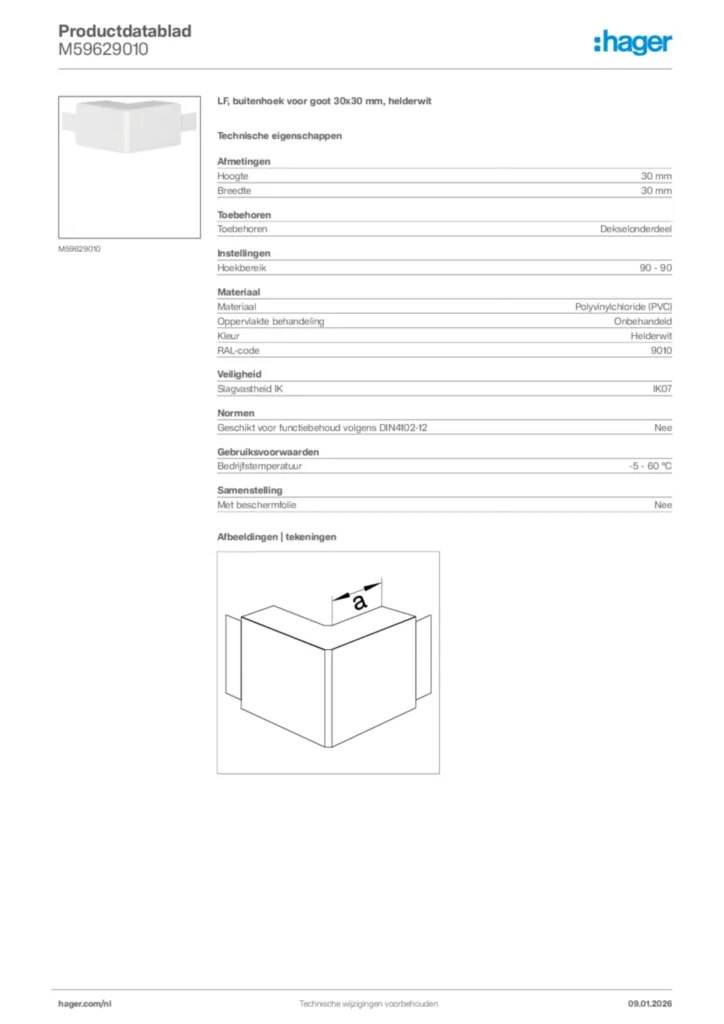 Afbeelding Hager Productdatablad M59629010 | Hager Nederland