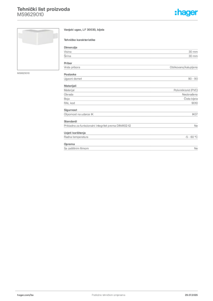 Slika Hager Product data sheet M59629010  | Hager