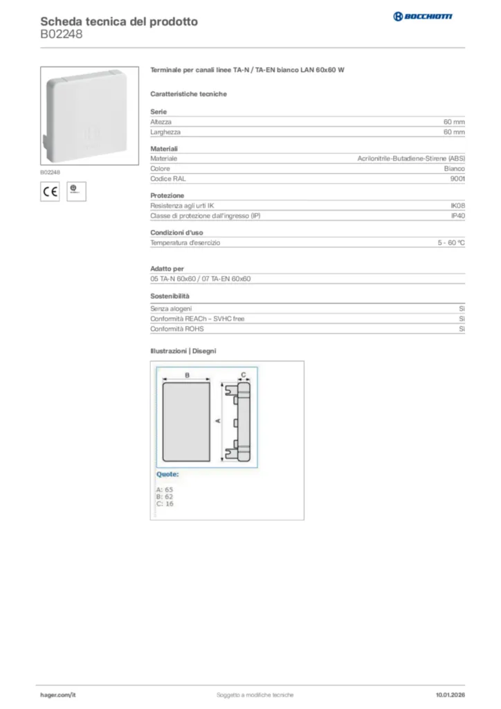 Immagine Bocchiotti Scheda tecnica del prodotto B02248 | Hager Italia
