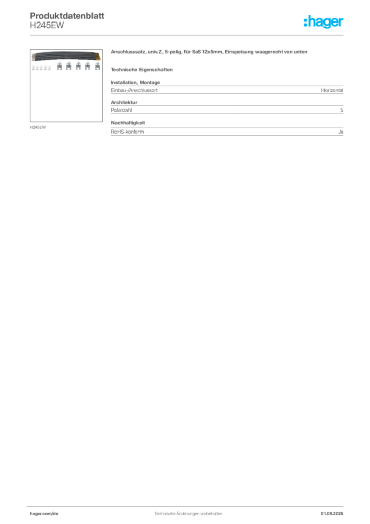Hager Produktdatenblatt H245EW