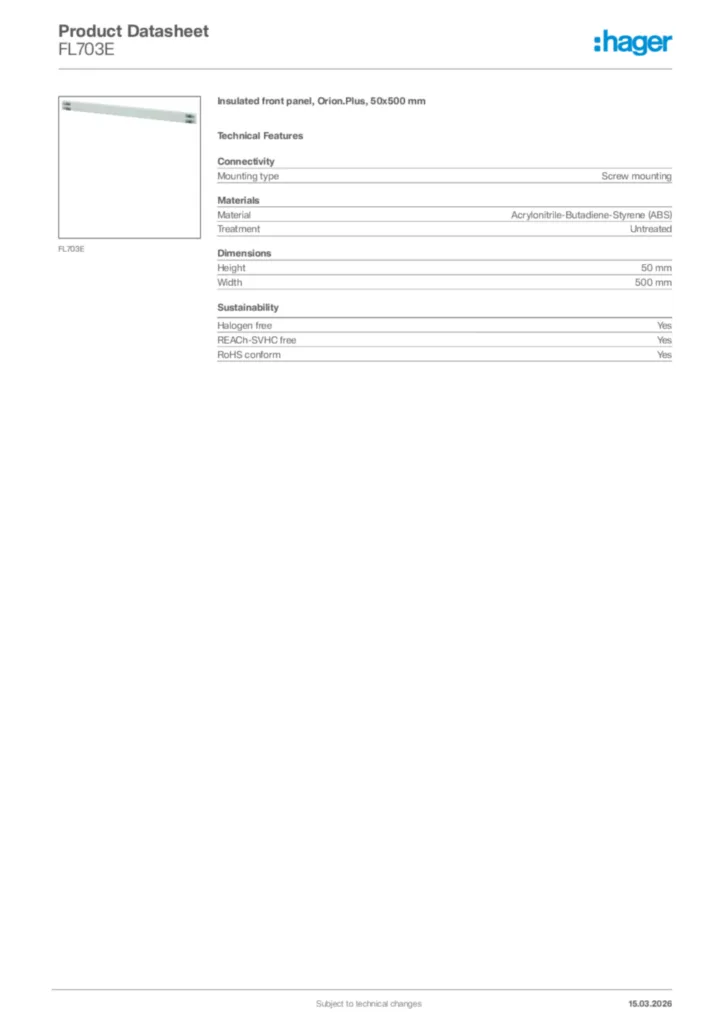 Image Hager Product data sheet FL703E  | Hager Africa