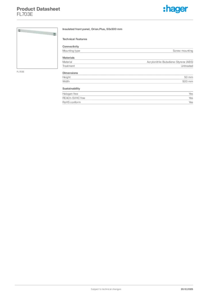 Image Hager Product data sheet FL703E  | Hager Africa