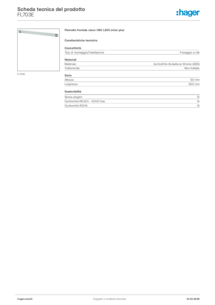 Immagine Hager Scheda tecnica del prodotto FL703E | Hager Italia