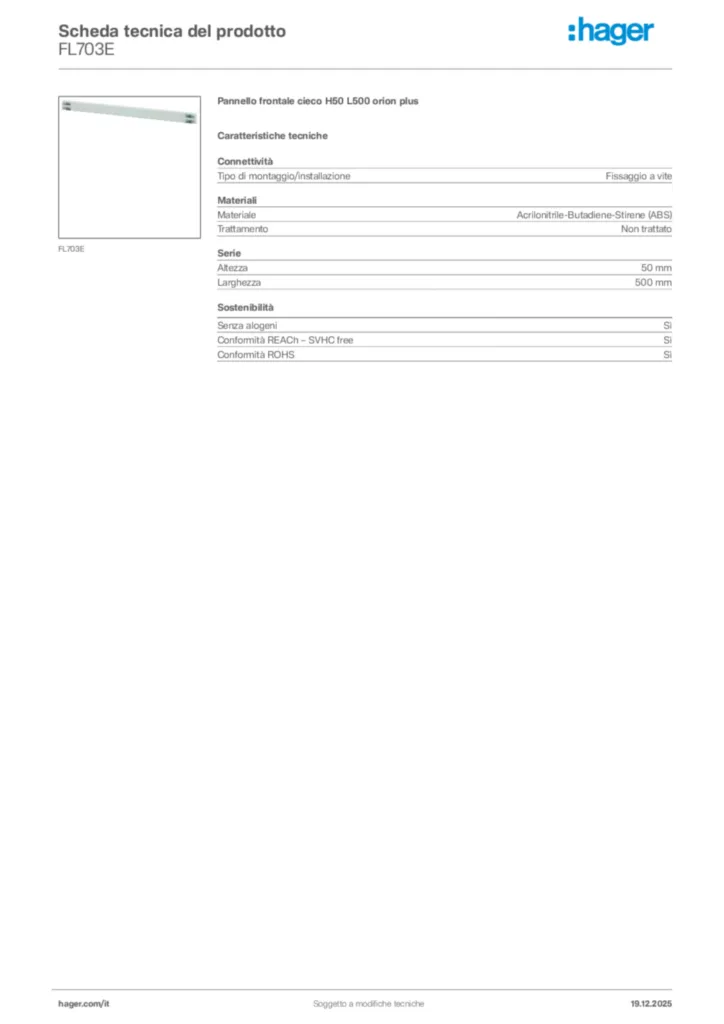 Immagine Hager Scheda tecnica del prodotto FL703E | Hager Italia