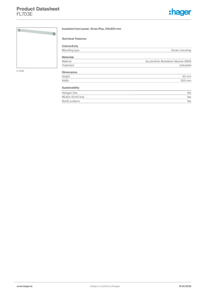 Image Hager Product data sheet FL703E  | Hager