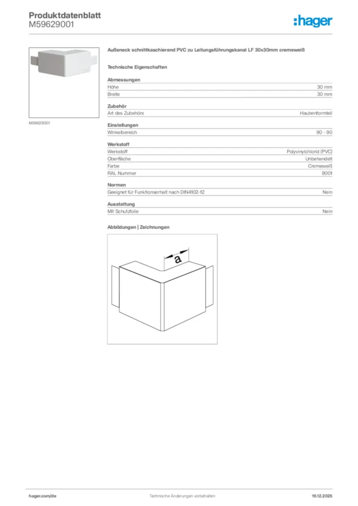 Bild Hager Produktdatenblatt M59629001 | Hager Deutschland