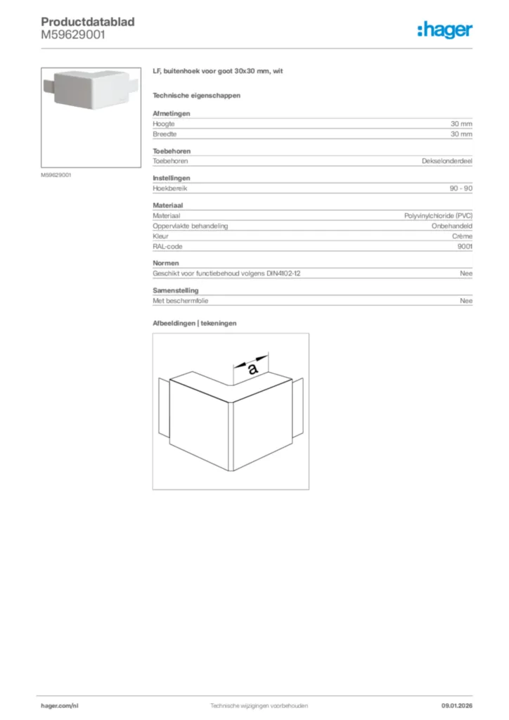 Afbeelding Hager Productdatablad M59629001 | Hager Nederland