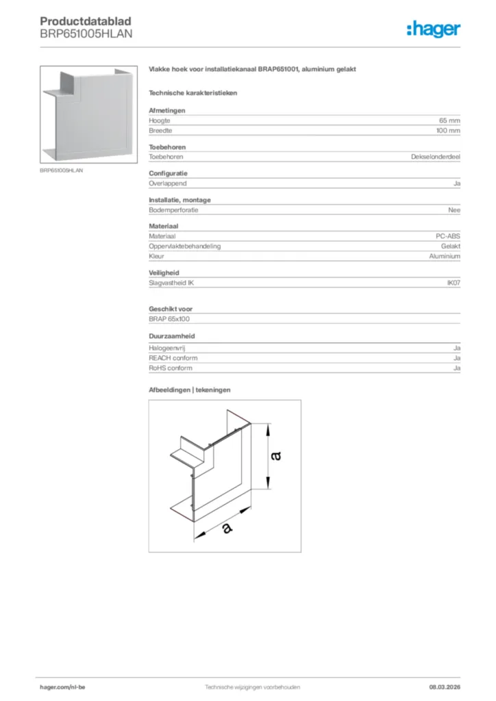 Afbeelding Hager Productdatablad BRP651005HLAN | Hager Belgium