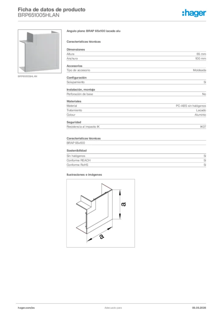 Imagen Hager Ficha de datos de producto BRP651005HLAN | Hager España