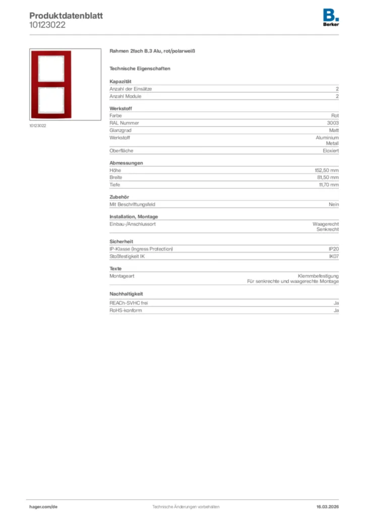 Bild Berker Produktdatenblatt 10123022 | Hager Deutschland