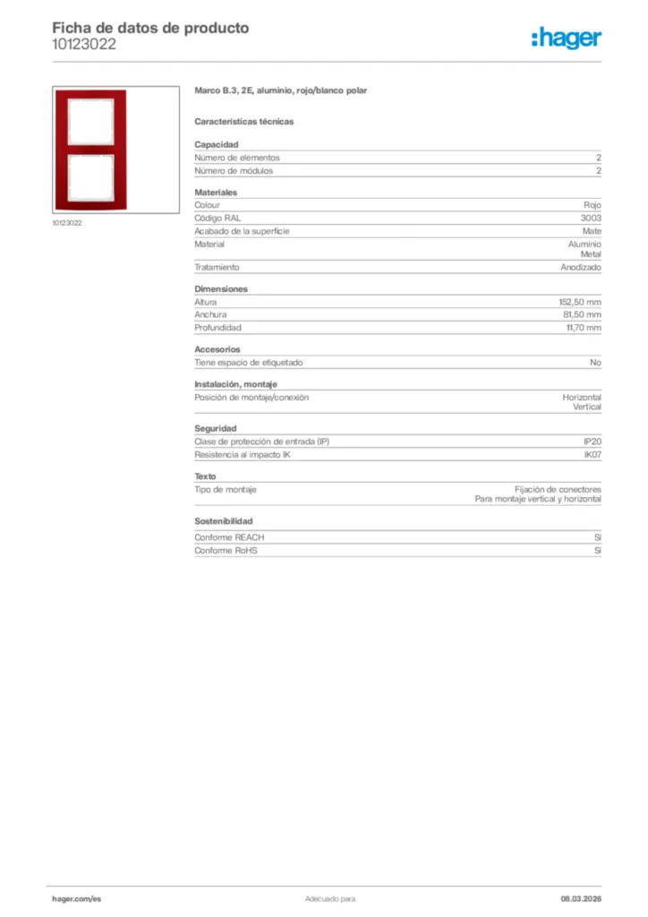 Imagen Hager Ficha de datos de producto 10123022 | Hager España