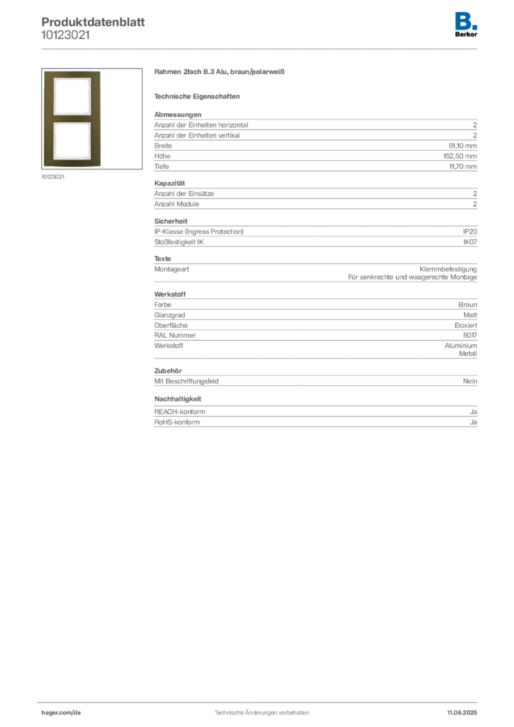 Bild Berker Produktdatenblatt 10123021 | Hager Deutschland