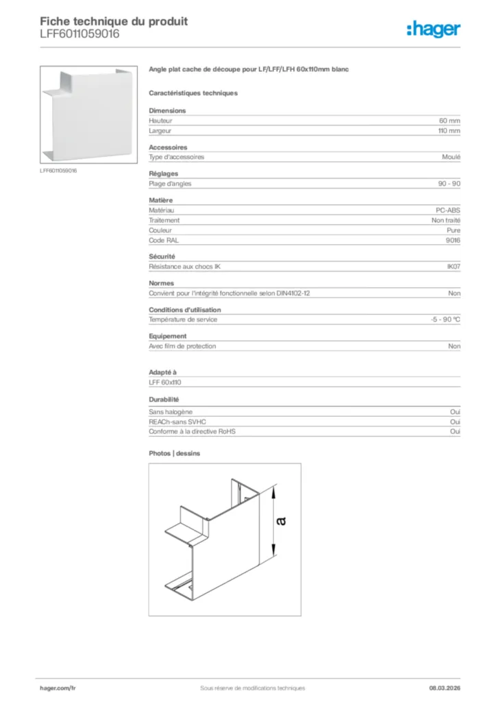 Image Hager Fiche technique du produit LFF6011059016 | Hager France