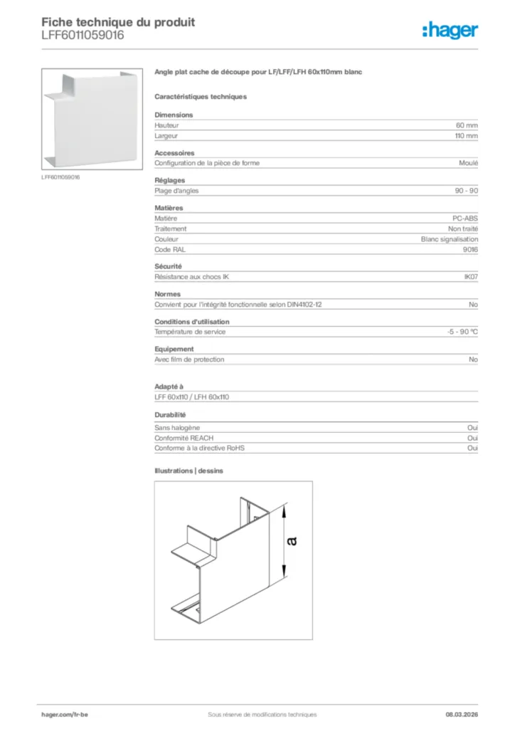 Image Hager Fiche technique du produit LFF6011059016 | Hager Belgique