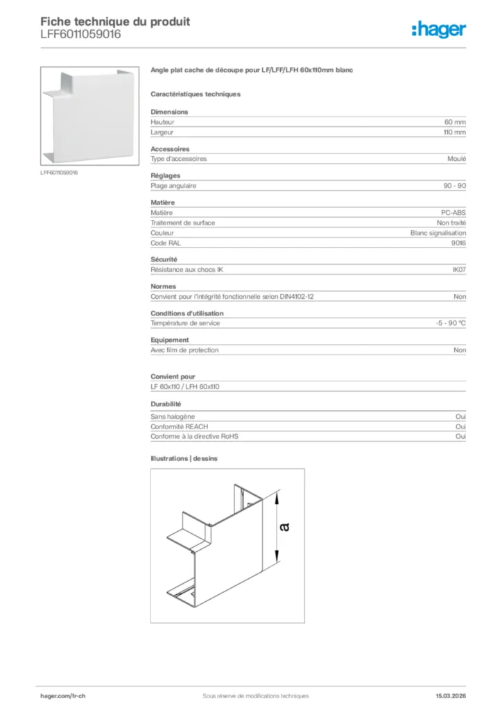 Image Hager Fiche technique du produit LFF6011059016 | Hager Suisse