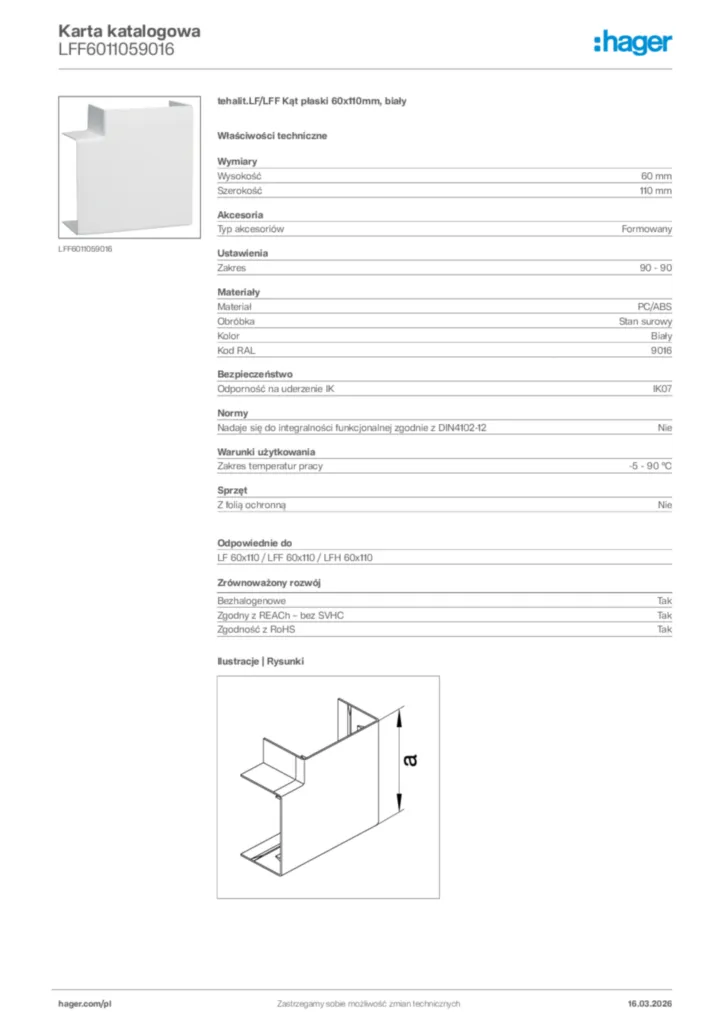 Zdjęcie Hager Karta katalogowa LFF6011059016 | Hager Polska
