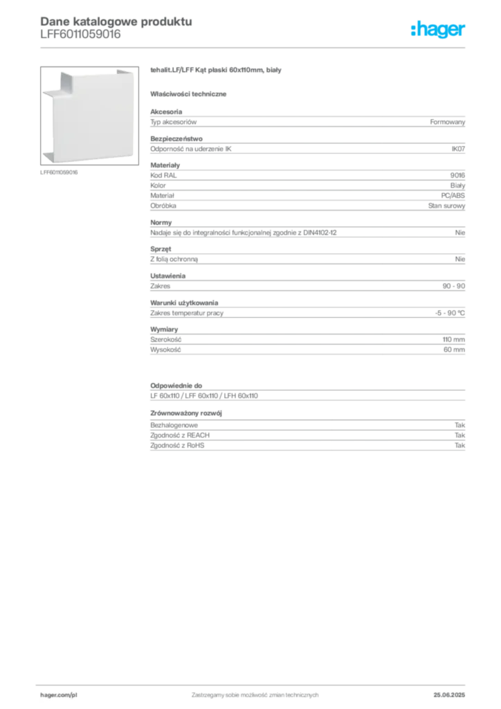 Zdjęcie Hager Karta katalogowa LFF6011059016 | Hager Polska