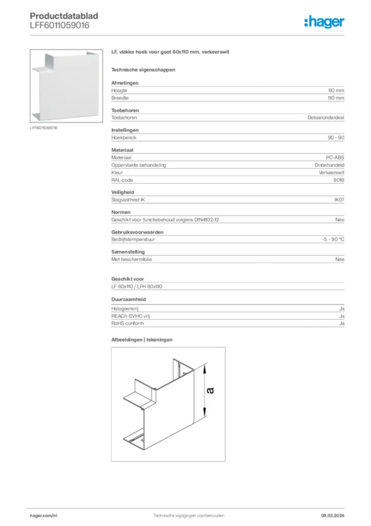 Afbeelding Hager Productdatablad LFF6011059016 | Hager Nederland