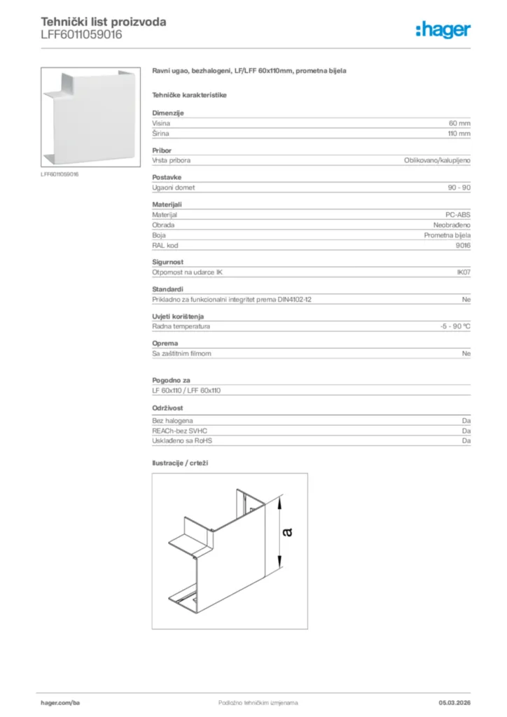 Slika Hager Tehnički list proizvoda LFF6011059016  | Hager