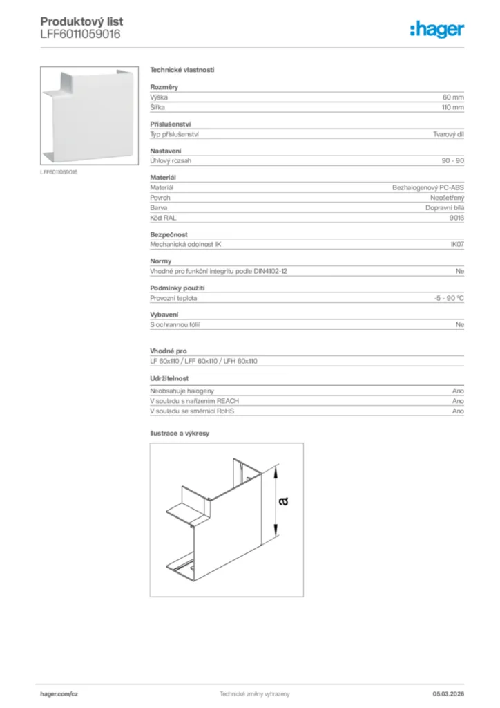 Obrázek Hager Product data sheet LFF6011059016 | Hager