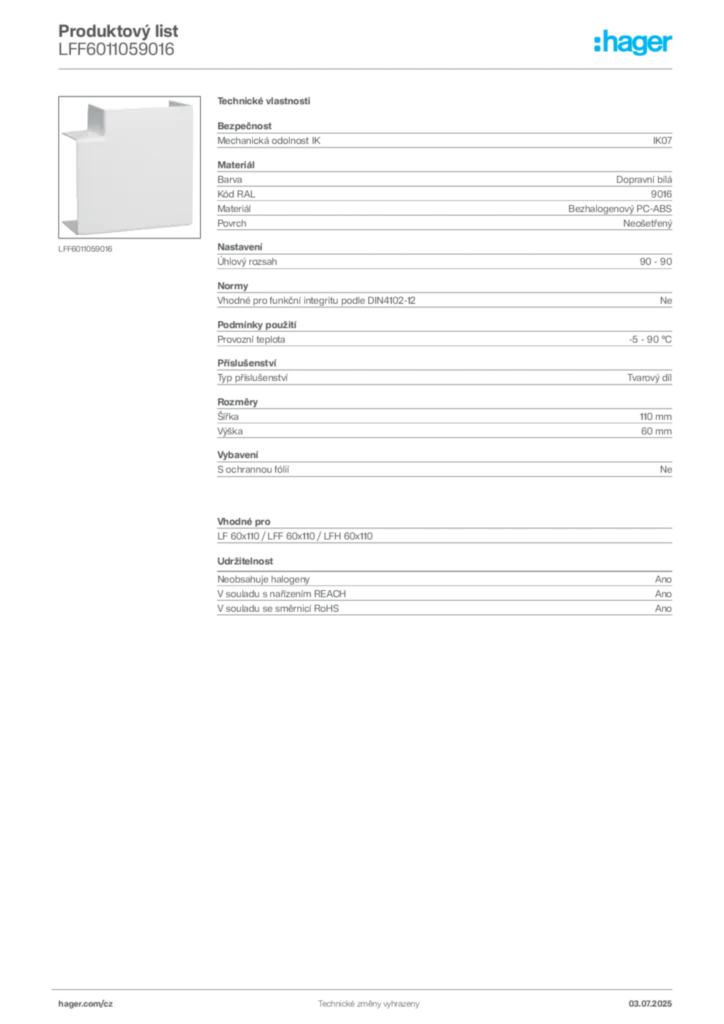 Obrázek Hager Produktový list LFF6011059016 | Hager