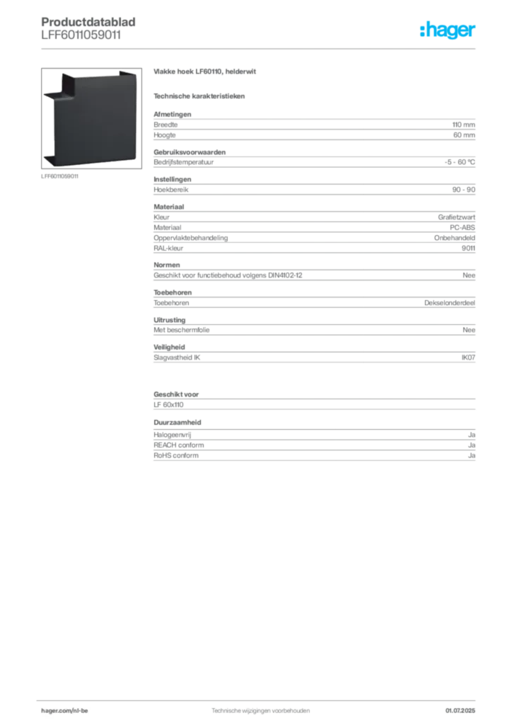 Afbeelding Hager Productdatablad LFF6011059011 | Hager Belgium