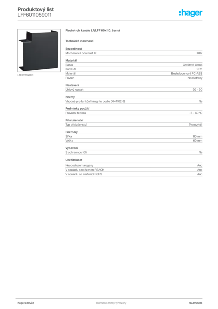 Obrázek Hager Produktový list LFF6011059011 | Hager