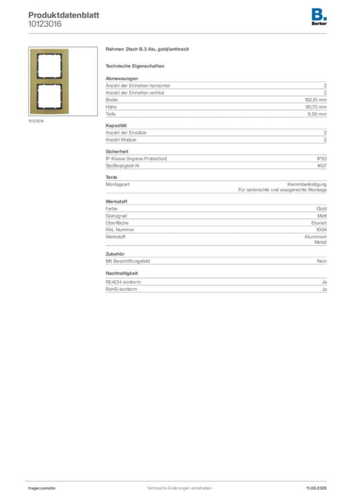 Bild Berker Produktdatenblatt 10123016 | Hager Deutschland