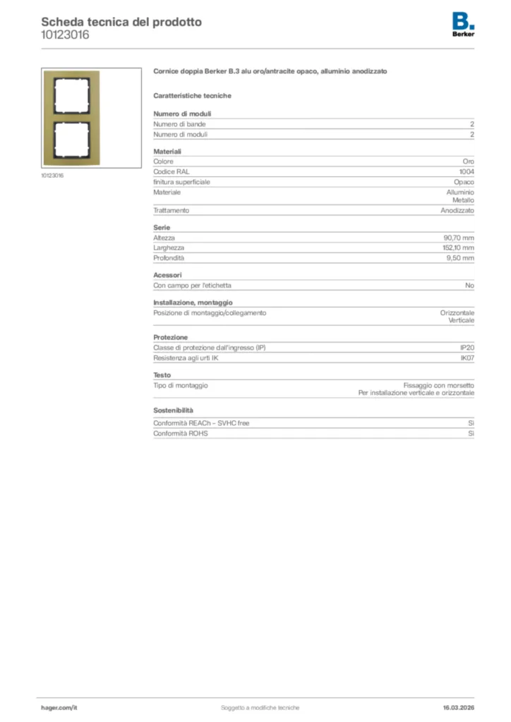 Immagine Berker Scheda tecnica del prodotto 10123016 | Hager Italia