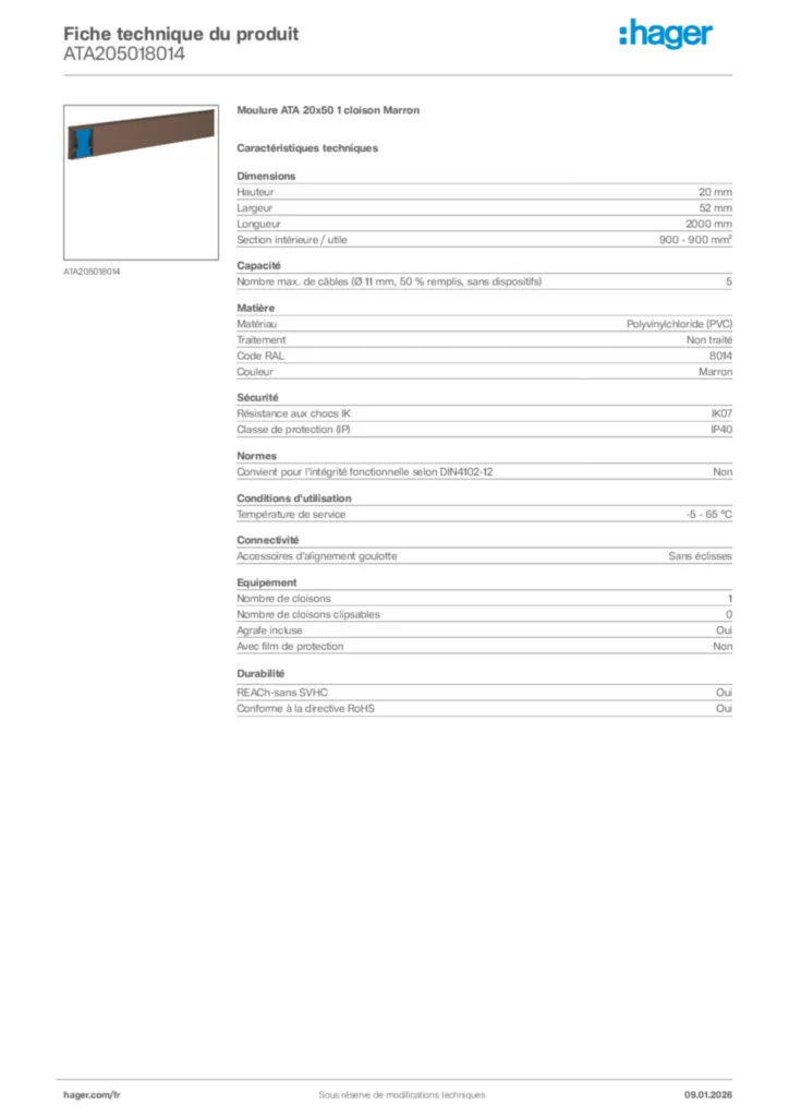 Image Hager Fiche technique du produit ATA205018014 | Hager France