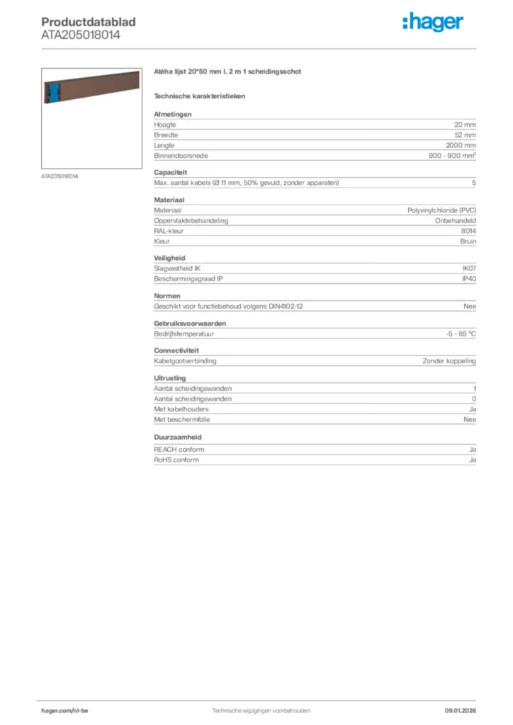 Afbeelding Hager Productdatablad ATA205018014 | Hager Belgium