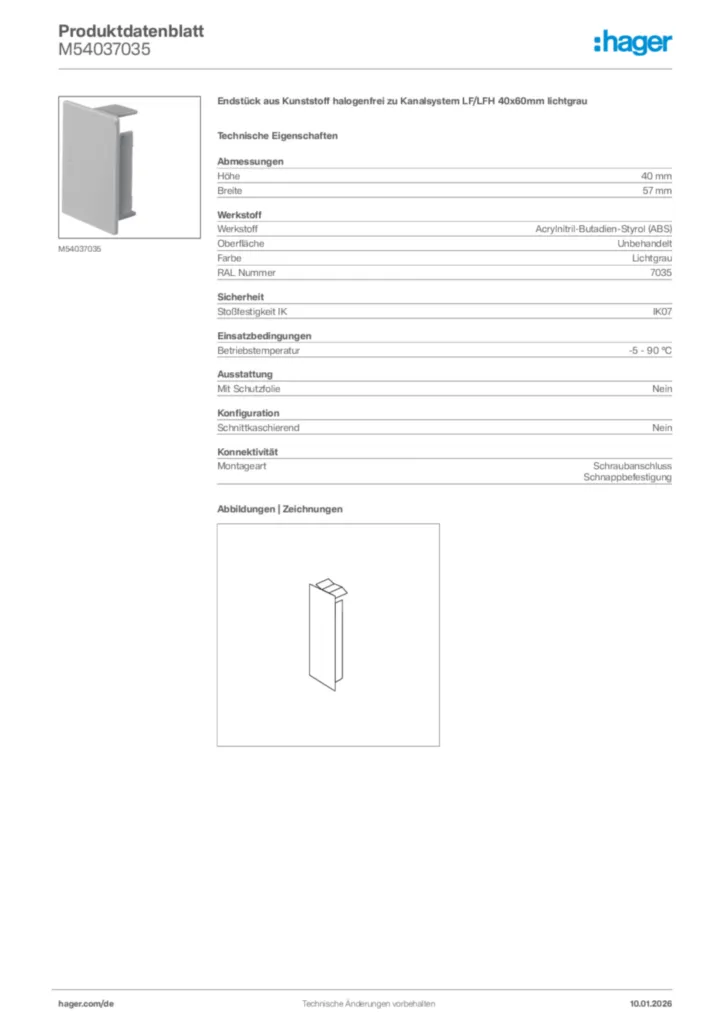 Bild Hager Produktdatenblatt M54037035 | Hager Deutschland