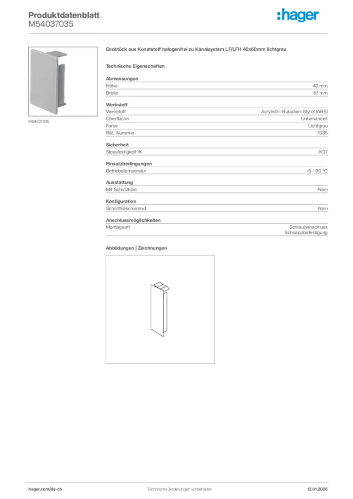 Bild Hager Produktdatenblatt M54037035 | Hager Schweiz
