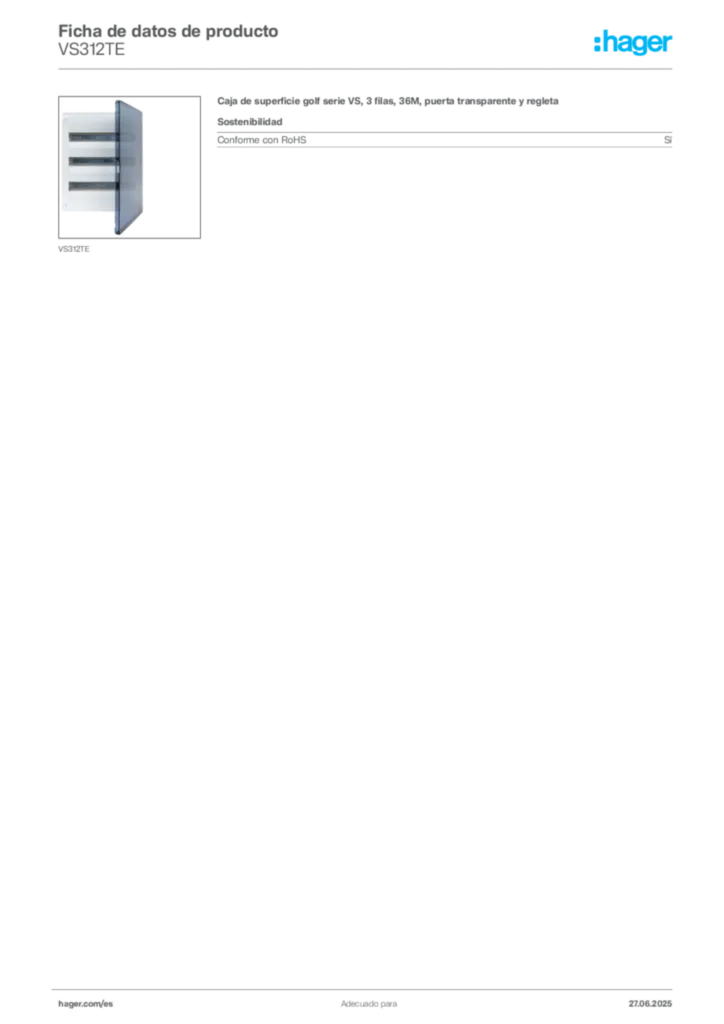 Imagen Hager Ficha de datos de producto VS312TE | Hager España