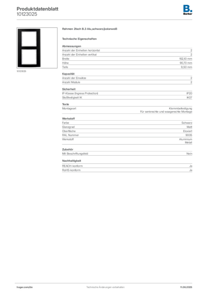 Bild Berker Produktdatenblatt 10123025 | Hager Deutschland