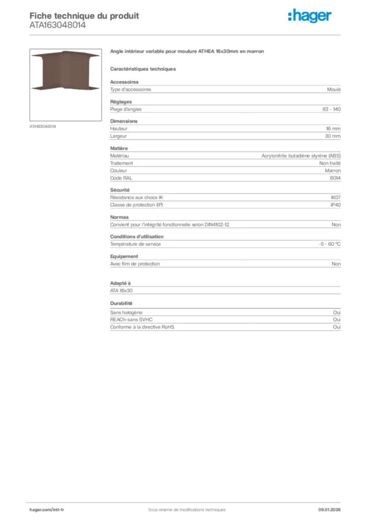 Image Hager Fiche technique du produit ATA163048014 | Hager Afrique