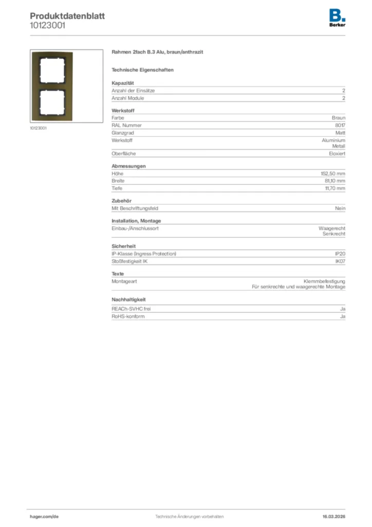 Bild Berker Produktdatenblatt 10123001 | Hager Deutschland
