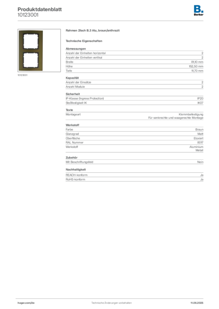 Berker Produktdatenblatt 10123001