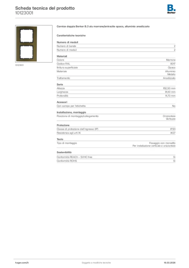 Immagine Berker Scheda tecnica del prodotto 10123001 | Hager Italia